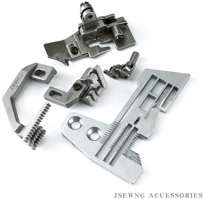 노루발Siruba 757 용 게이지 세트 스레드 오버록 재봉틀 바늘 플레이트 E982 피드 도그 H497 + D581 노루발, [01] 757 Gauge Set, 1개