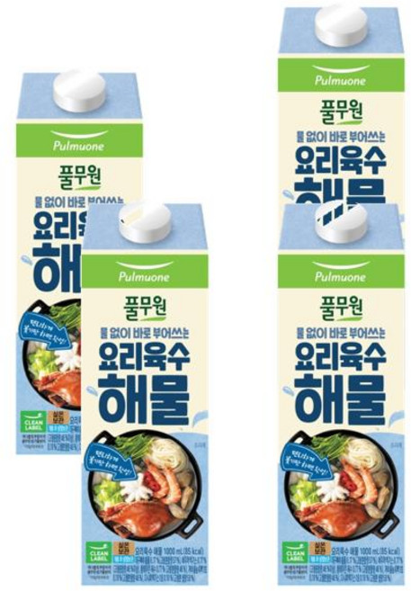 풀무원 요리육수 해물 1000ml 4개, 1L
