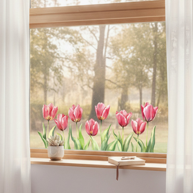 카페 주방 창문 유리 튤립 꽃 플라워 인테리어 데코 시트지 스티커 P115