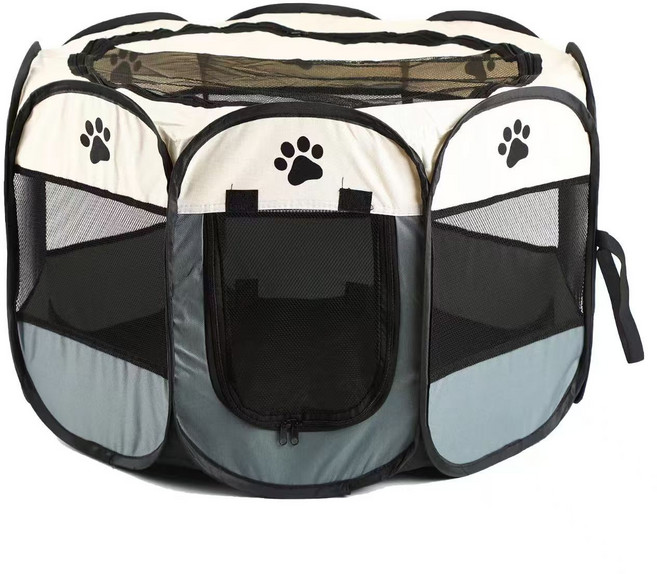 접이식 강아지 8각 울타리 고양이 텐트 산실 분만실 메쉬 야외 캠핑 하우스, 1개, 회색