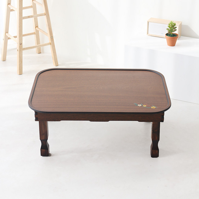 박씨상방 엔틱한 상감매화 라운드 사각 접이식밥상 69cm 테이블 다과상 손님상