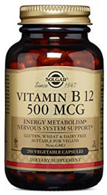 SOLGAR 無糖無麩質維他命B12素食膠囊 500mcg, 250顆, 1罐