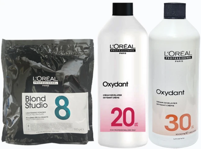 로레알 블론드 스튜디오 탈색약 8 500g + 산화제, 탈색약8 + 옥시던트 6프로(20vol) 산화제 - 쿠팡