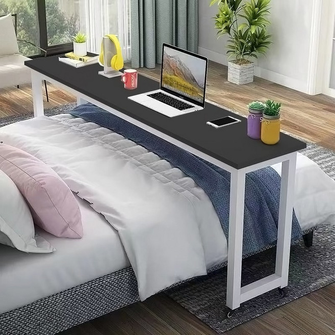 1인용 이동식 간이 침대 테이블 거실 침실용 바퀴 달린 보조 공부 책상, 가드 없음, 블랙 + 화이트(B형)