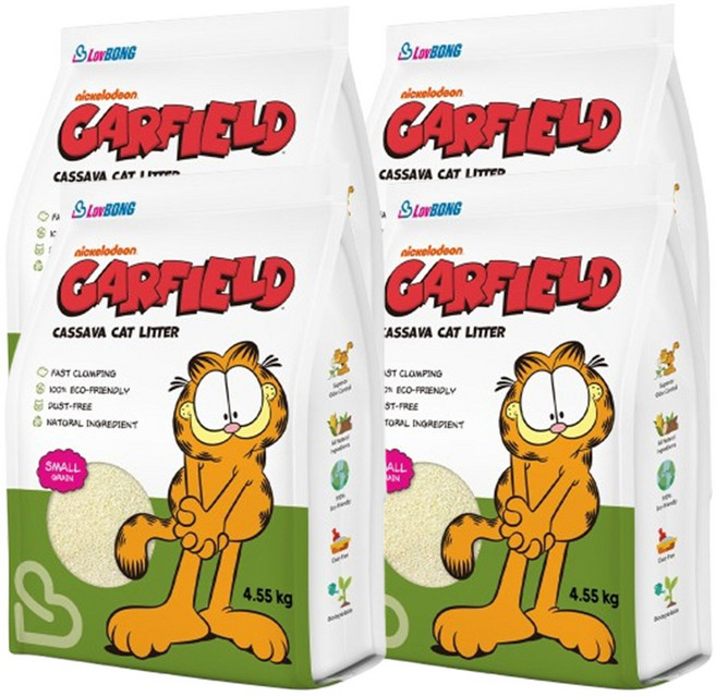 가필드 4.55kg x 4개 천연 카사바 고양이모래, 무향