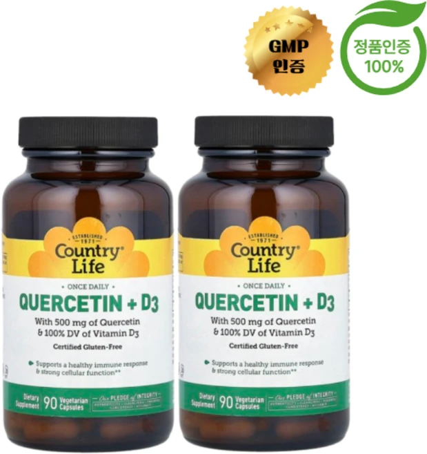 1+1 컨트리 라이프 퀘르세틴 + 비타민D3 베지 캡슐 90정, 2개 - 쿠팡