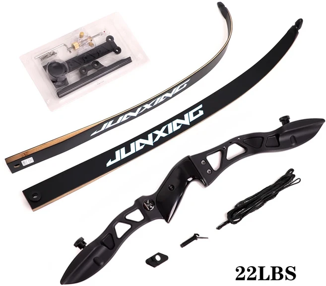 JUNXING F155 리커브 보우 알루미늄 합금 핸들 고강도 유리 림 20-32 lbs, 10 RH black set 22lbs, 1