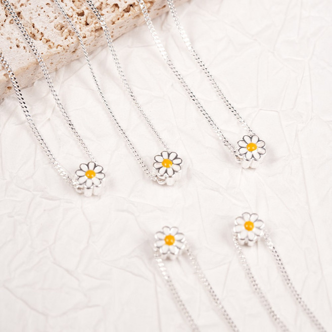 오누이디스플레이 925실버 데이지 플라워 실버 목걸이 여성 데일리 미니 팬던트 귀여운 꽃 목걸이