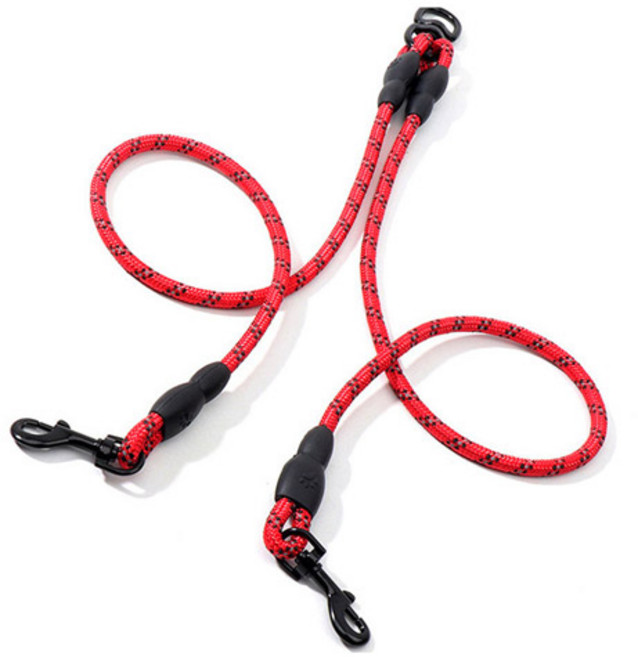 러브소이 애견 2줄 로프 리드줄 커플, 1개, 레드