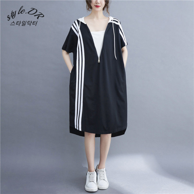스타일닥터 여성 원피스 여름 반팔 티셔츠 훈련복 브이넥 집업 대박 와이드