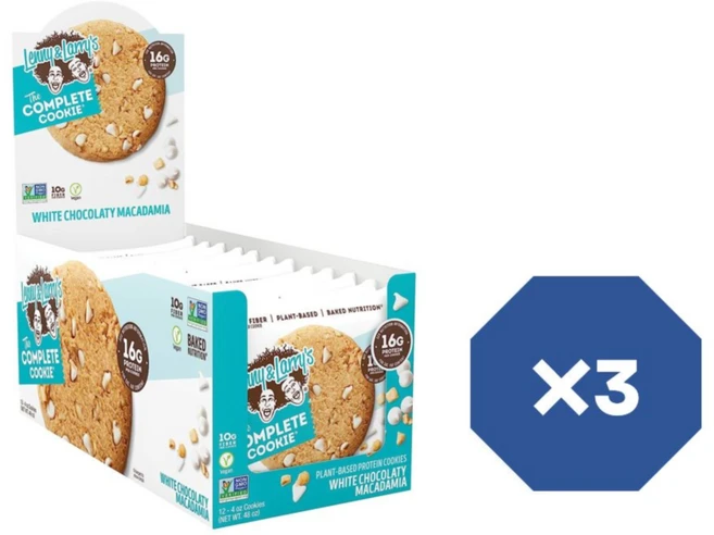Lenny & Larrys The Complete Cookie 화이트 초콜릿 마카다미아 4oz 1팩에 12개입 X3 식물성 단백질 비건 쿠키, 36개, 113g - 쿠팡