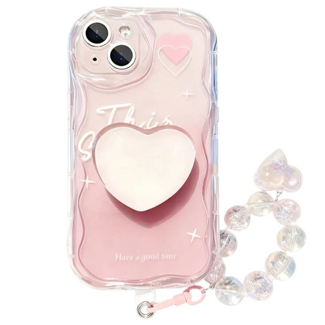 갤럭시 A06 A16 A26 A36 A56 A13 4G A13 5G A17 물결 웨이브 팔찌 하트 그립톡 세트 실리콘 케이스 D174