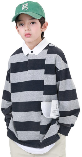 더베이지 봄 주니어 남아 긴팔 티 리톤 카라 트임 티 B4456 아동 초등학생 티셔츠