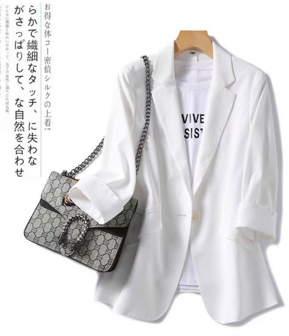 薄款七分袖小西裝外套女 夏新款氣質修身西服上衣