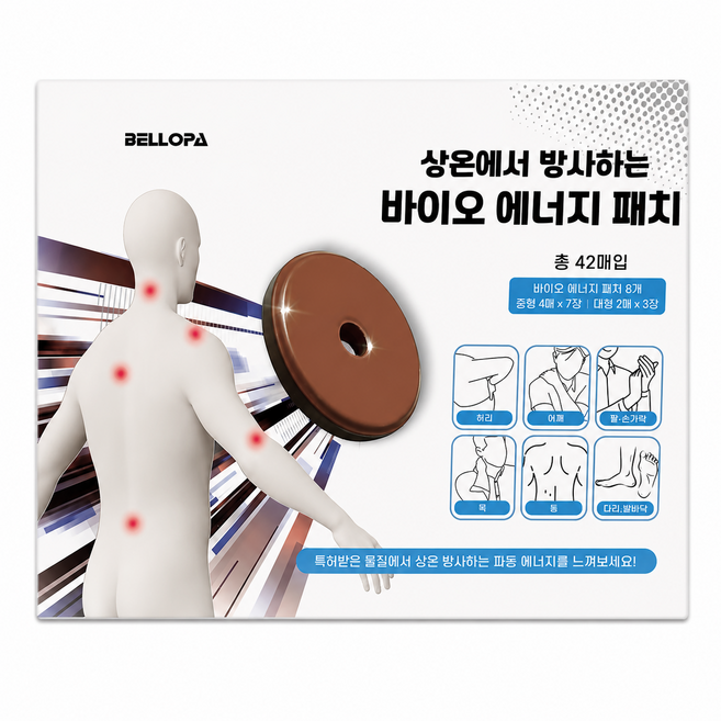 벨로파 효과빠른 바이오 동전패치세트 원적외선파스 무릎 허리 어깨 통증 근육통, 1개, 42개입