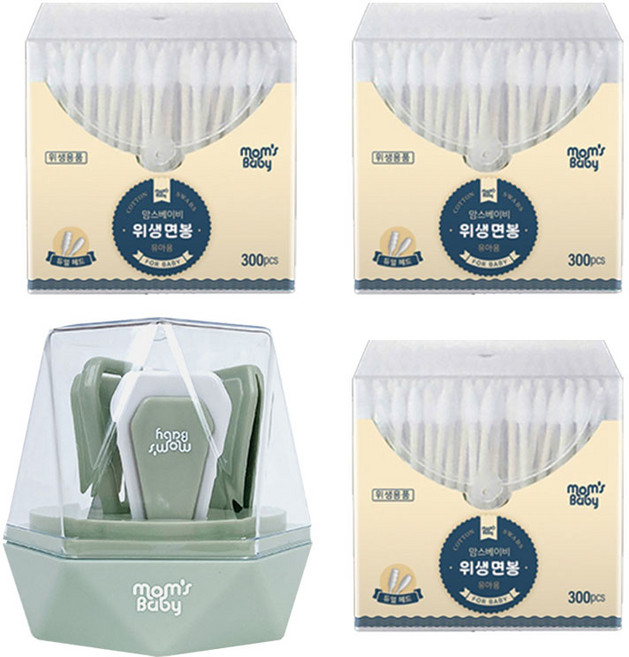 맘스베이비 크리스탈 4종 손톱깍이세트 와 면봉3개, 유아용면봉3개, 민트, 1개