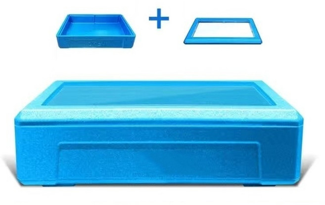 食品級保溫箱 EPP保麗龍箱 保冰箱 保冰盒 冷藏箱 可疊加透明蓋, 藍色, 24L