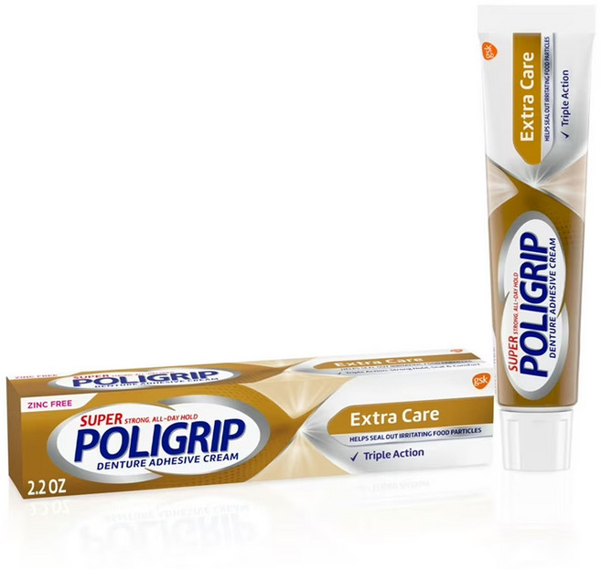 Poligrip Extra Care特別護理假牙黏著劑 不含鋅配方 2.2oz, 1個