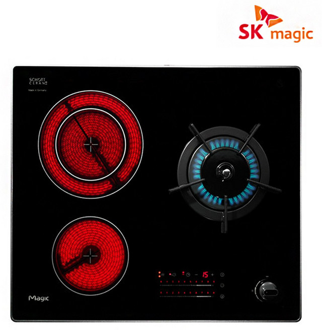 SK매직 가스하이브리드 3구 인덕션 2구+가스 1구 하이라이트 전기레인지 GRA-BH301H LNG 도시가스, 빌트인