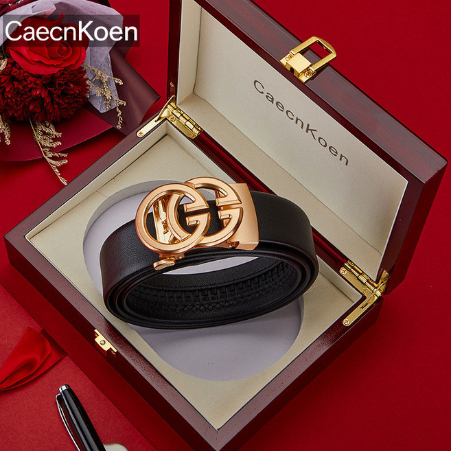 【奧特萊斯】CaecnKoen男士皮帶 真皮長腰帶 高品質新款皮帶 自動扣腰帶 商務休閒 純牛皮高檔奢侈品褲腰帶男