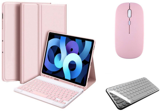 아이패드 호환 에어 프로 미니 1/2/3/4/5/6/7/8/9/10 세대 M2 M4 펜슬 수납 블루투스 키보드 케이스 무선 마우스 세트 iPad Pro Air Mini 케이스나라, 핑크
