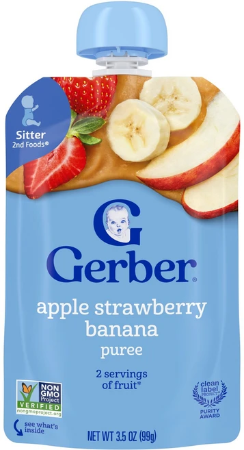 Gerber 2nd Foods® 퓨레 시터 사과 딸기 바나나 99g(3.5oz) Gerber (거버), Gerber, 2nd Foods®, 퓨레, 시터, 사 - 쿠팡
