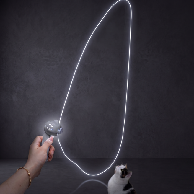 고양이 자동 야광 로프 낚싯대 장난감 반려묘 스트레스해소, 1개, 그레이