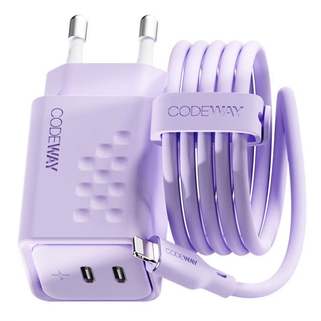 코드웨이 48W C타입 고속 충전기+ 아이폰 라이트닝 8핀 고속 충전케이블 2M, 라벤더 퍼플, 1세트