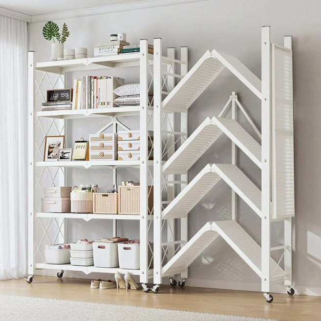 Tiger Pavilion 3단4단5단원터치 접이식 이동가능 철제 스탠드 선반, 5단, 화이트