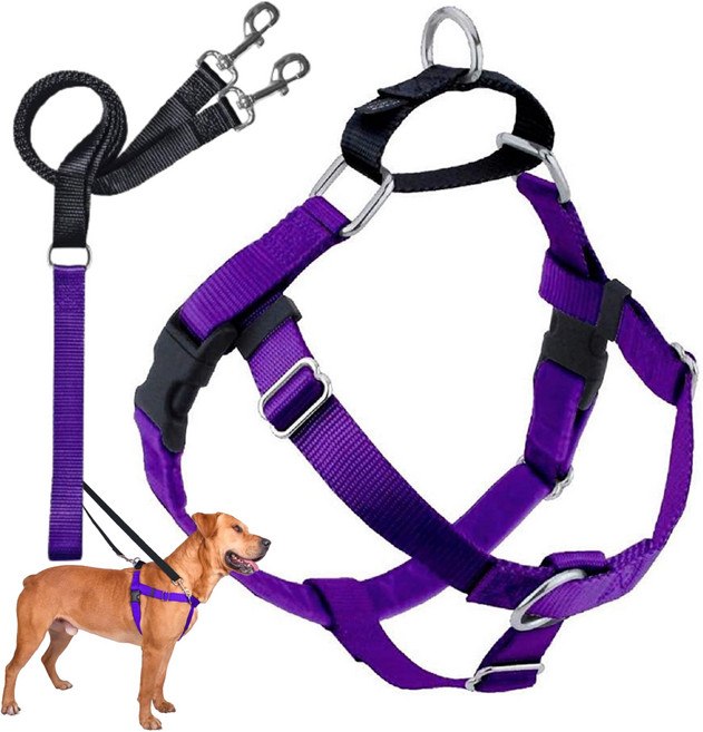 2 Hounds Design Freedom No Pull Dog Harness Adjustable Harness and Leash Set Easy Walking & Comf, 1개, Purple