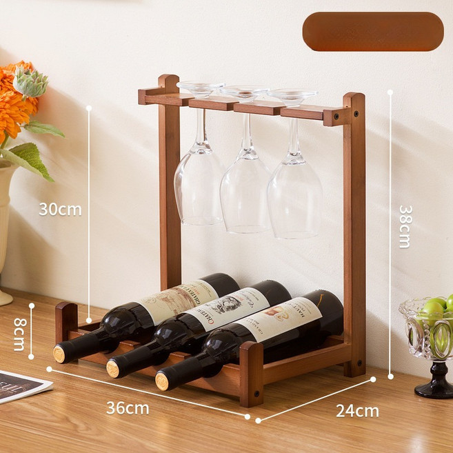 원목 2단 와인 거치대 와인잔 걸이 홈바 수납 진열장, 1개, 1단 3병 36cm 와인잔걸이형