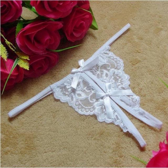 低腰性感蕾絲開檔T褲 無痕內褲 蕾絲丁字褲 情趣內褲, F079白 3件組