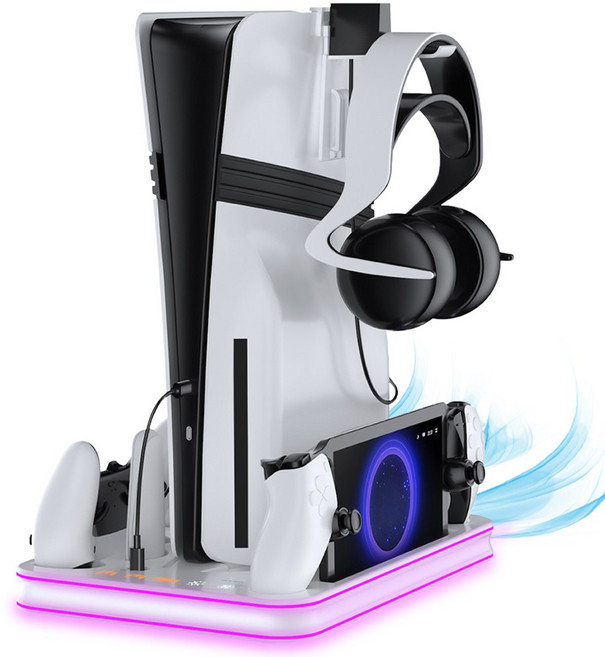 PS5 프로 슬림 스탠드 쿨러 맥스 차징스테이션 PS포탈 충전 독 거치대, 화이트, 1개, PS5 맥스 차징스테이션