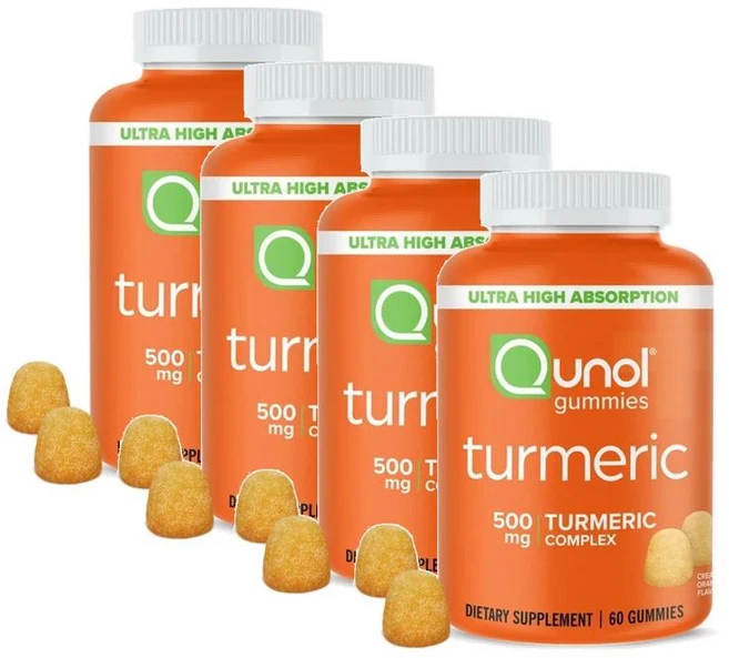 퀴놀 터메릭 강황 500mg 크리미 오렌지맛 구미 젤리 Qunol Turmeric, 4개, 60정 - 쿠팡