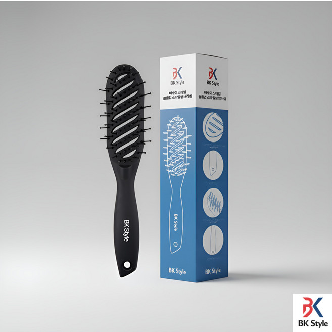 비케이 스타일 스타일링 볼륨 업 벤트 헤어 브러쉬, 1개, 블랙