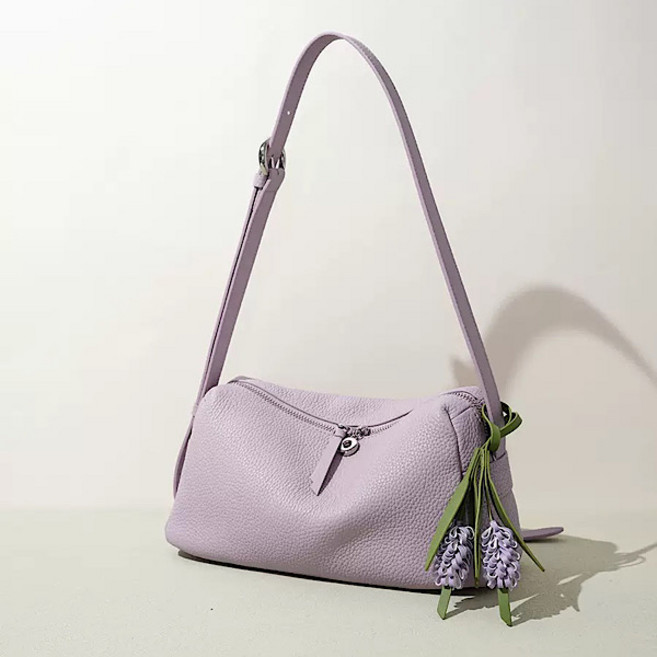 윤휘 여성소가죽가방 라일락 미니 숄더백 바게트백 꽃참 포인트 데일리가방 크로스백