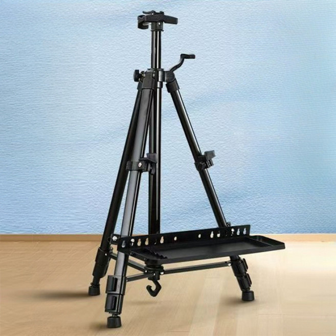 쁘띠꼬모 다용도 휴대용 이젤 삼각대 안정화 지지대 포함 접이식 보관가방 실내 야외 스케치 전시용, 블랙 + 트레이