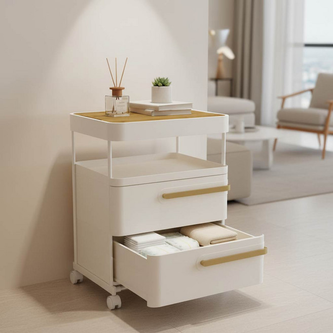 리빙코아 이동식 수납 서랍 트롤리 정리함, 2단