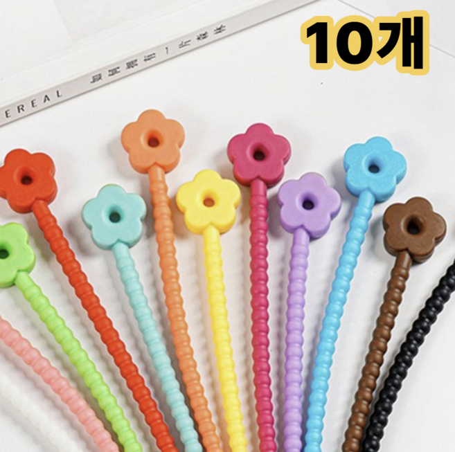 리브온 플라워 케이블 타이 컬러 선정리 다용도 묶음끈 세트, 랜덤 혼합색상, 10개