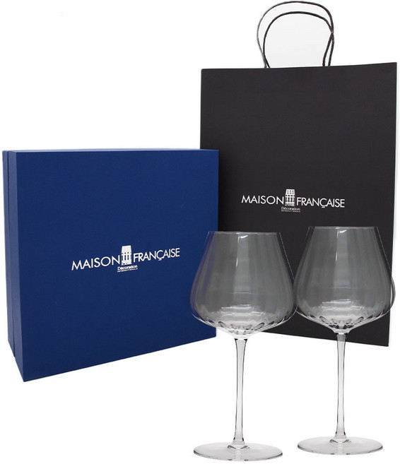 청춘식객 x 프랑스브랜드 고급선물포장 빗살무늬 와인잔 562ml 2P세트, 2개