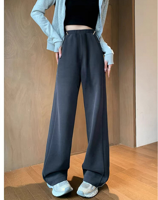 孕婦裝深灰色休閒運動加絨長褲春秋季側抽繩香蕉闊腿褲直筒衛褲子