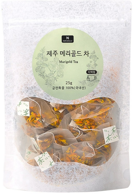 네이쳐리브 제주 수제 메리골드 꽃차 마리골드 꽃송이 티백형, 1개, 50개입, 500mg