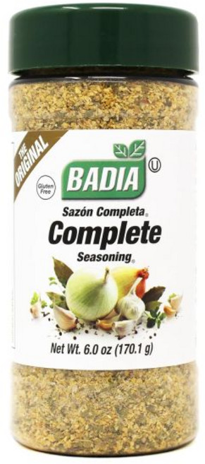 Badia 시즈닝 가루 양념 바디아 컴플리트 6온스 마늘 양파 소금 후추 및 향신료의 만능 향신료 블렌드 풍미 가득한 시그니처, 6.0 oz (170.1 g), 1개