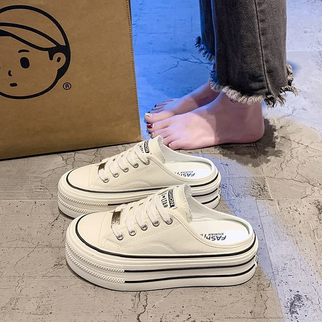 셀럽당여자슬리퍼 여름 신발 뒤없는 캔버스 스니커즈