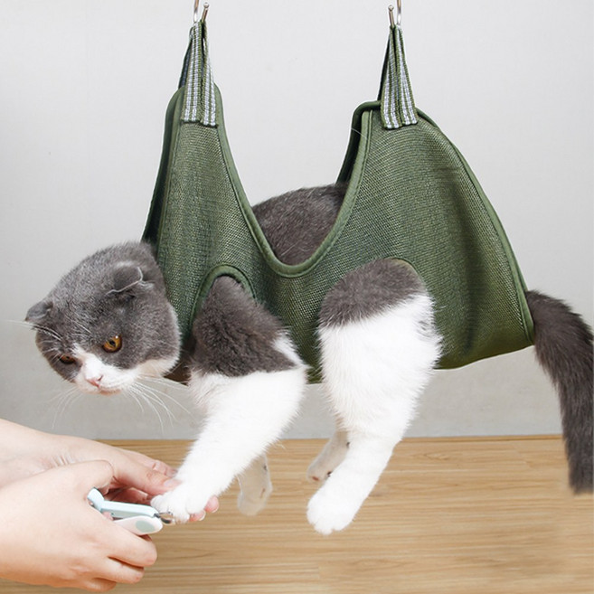 반려동물 미용 해먹 S 강아지 고양이 애견 미용거치대 털 셀프 손질 발톱 미용대, 1개, 카키