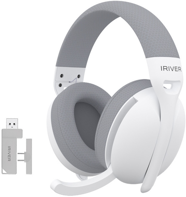 아이리버 초경량 노이즈캔슬링 가상7.1채널 유무선 게이밍 헤드셋 LightFit WGH3 C타입수신기, 화이트