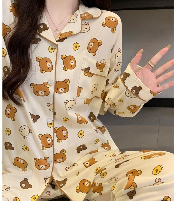 쓰리시스터 여성 긴팔 잠옷 세트 리락쿠마 홈웨어 잠옷세트 파자마