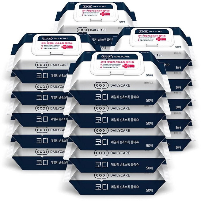 쌍용씨앤비 코디 데일리 손 소독 물티슈 캡형 50매 20팩, 60g, 20개