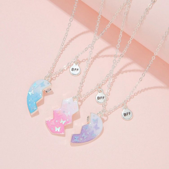 여성용 하트목걸이 3명 3명우정목걸이 우정 퍼즐 펜던트 여자 학생하트세트