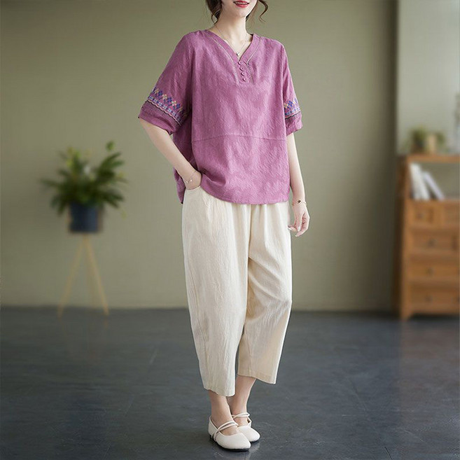 ORZQU 여름 여성 투피스 패션 루즈핏 중년 엄마 투피스